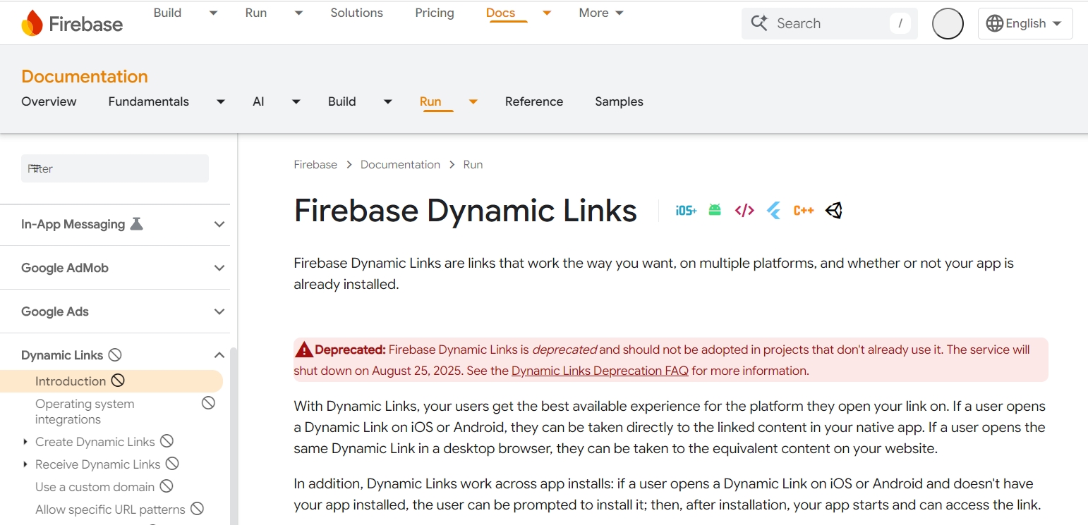 Firebase Dynamic Links disable
