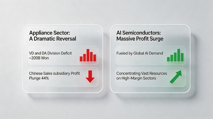 Samsung appliance deficit and memory chip surge data.