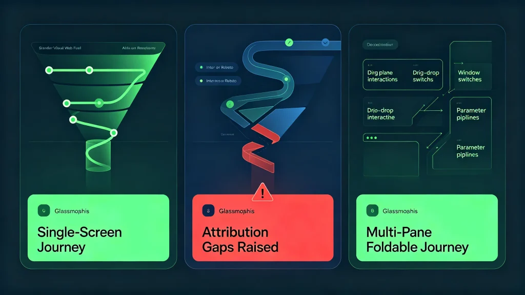 Traditional single-screen journey vs multi-pane foldable journey.